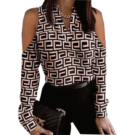 Damen Bluse mit schulterfreier Verarbeitung und floralem Druck EB