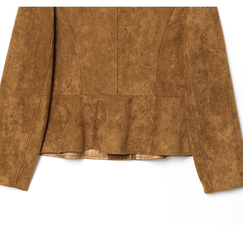 Damen elegante Kunstlederjacke mit knopfbeschichtetem Design EB