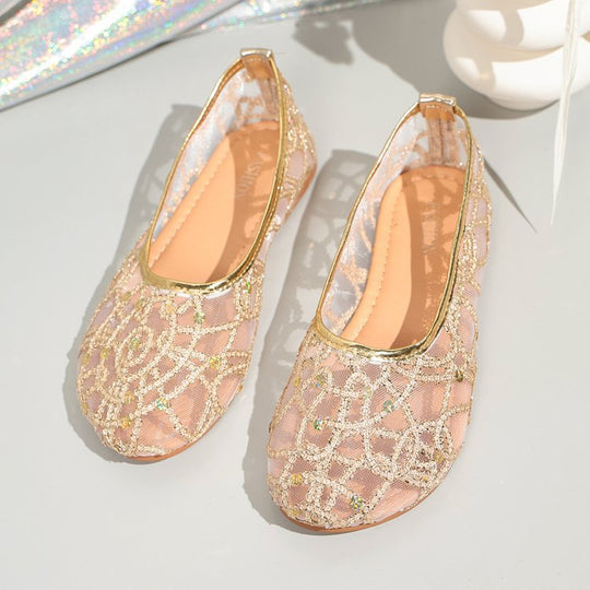 Damen Ballerinas mit funkelndem Strass und luftiger Netzstruktur EB