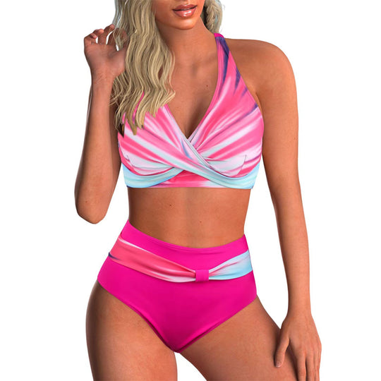 Damen Hochtailliertes Bikini-Set mit modischem Wickeldesign EB