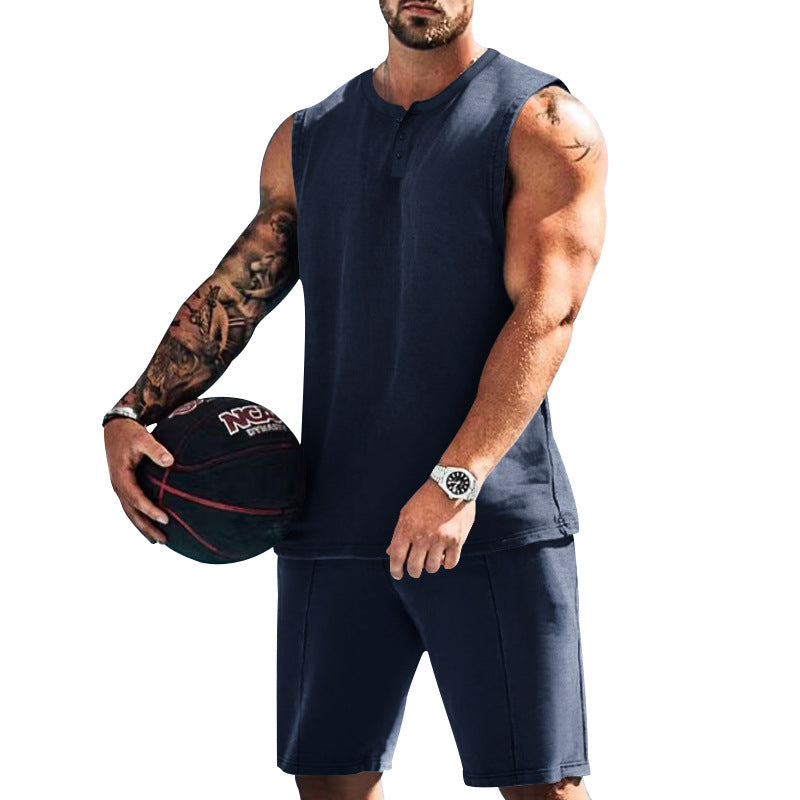 Herren sportliches Trainingsoutfit mit ärmellosem Oberteil und Shorts EB