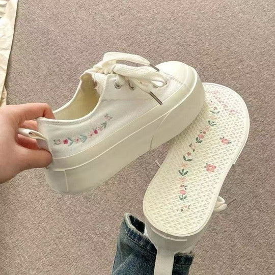 Damen Modische Plateau-Sneaker mit floralen Applikationen und atmungsaktiver Sohle EB