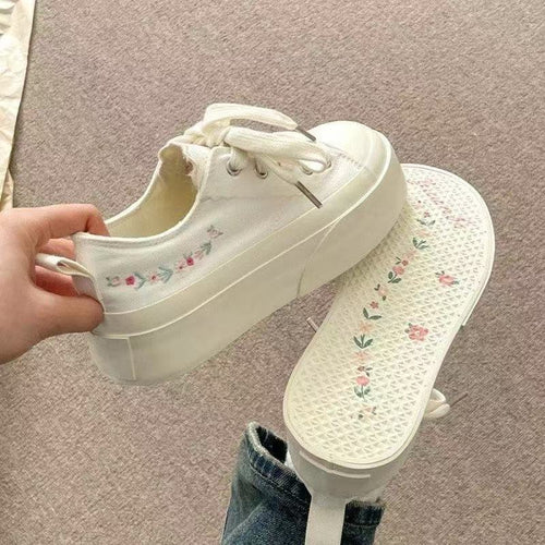 Damen Modische Plateau-Sneaker mit floralen Applikationen und atmungsaktiver Sohle EB