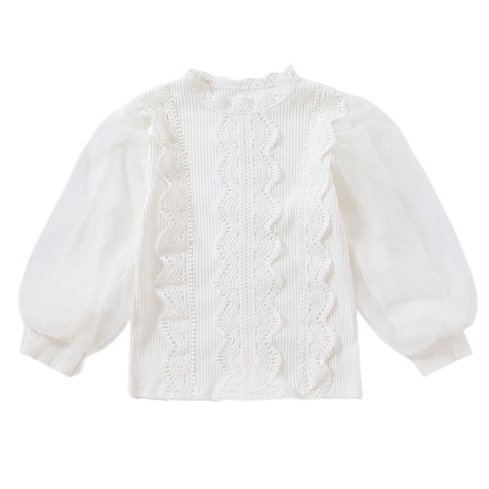 Mädchen elegante Bluse mit romantischem Spitzenbesatz EB