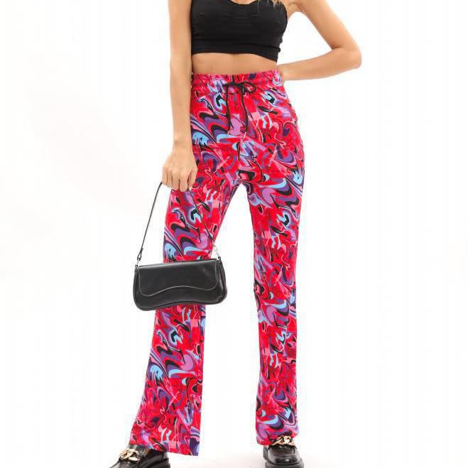 Damen weite Palazzo-Hose mit modischem Wellenmuster und elastischem Bund EB