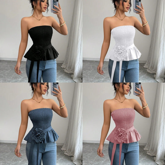 Damen Rüschen Top mit Taillenknoten EB