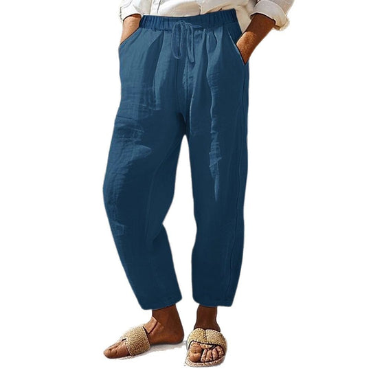 Damen Casual-Chino Leinenoptik Culotte mit elastischem Tunnelzugbund und Eingrifftaschen EB