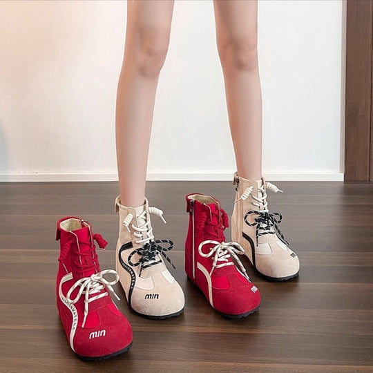 Damen modische Sportstiefel mit elastischem Schnürdesign und praktischem Reißverschluss EB