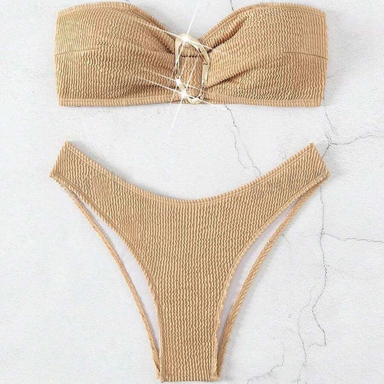 Damen Bandeau-Bikini mit modischem Knotendesign und elegantem Ringdetail EB