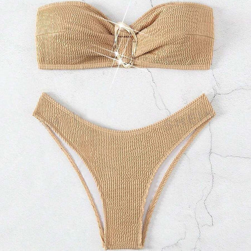Damen Bandeau-Bikini mit modischem Knotendesign und elegantem Ringdetail EB