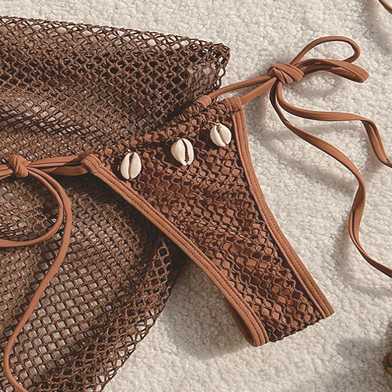 Damen Netz-Bikini-Set mit dekorativen Muscheldetails EB