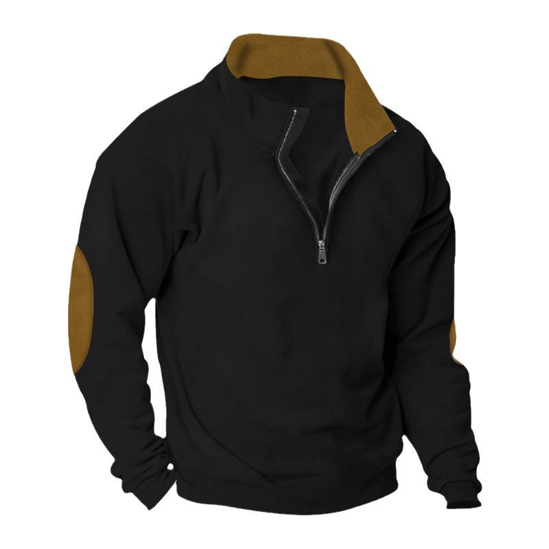Herren nan Halbzip-Sweatshirt mit Stehkragen, Kontrastkragenfutter und Ellbogenpatches EB