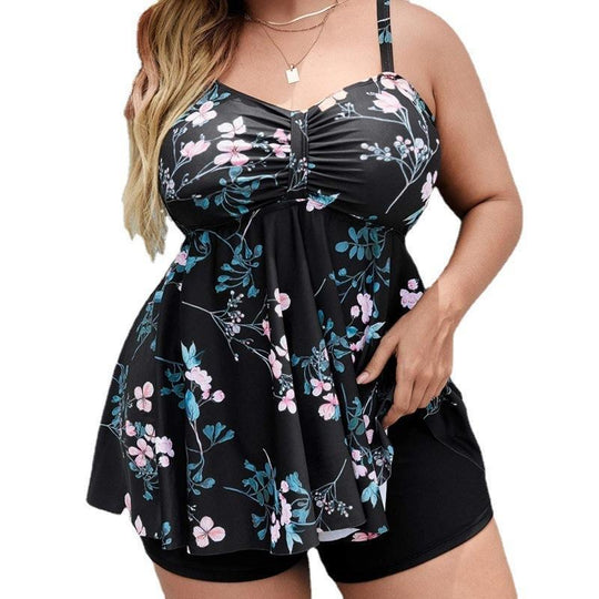 Damen Sportliches Tankini-Set mit floralem Oberteil und Shorts EB