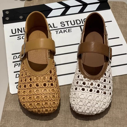 Damen Mary Jane Schuhe mit filigranem Geflecht und verstellbarem Riemen EB