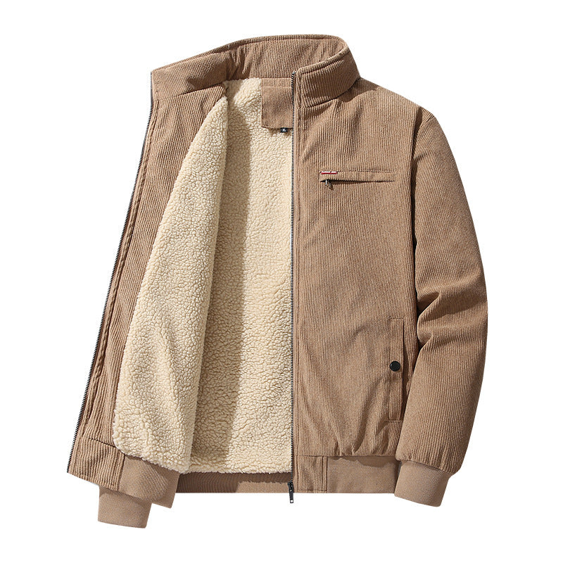 Herren hochwertiger Cordblouson mit Teddy-Innenfutter, Stehkragen und Brust-Reißverschluss EB