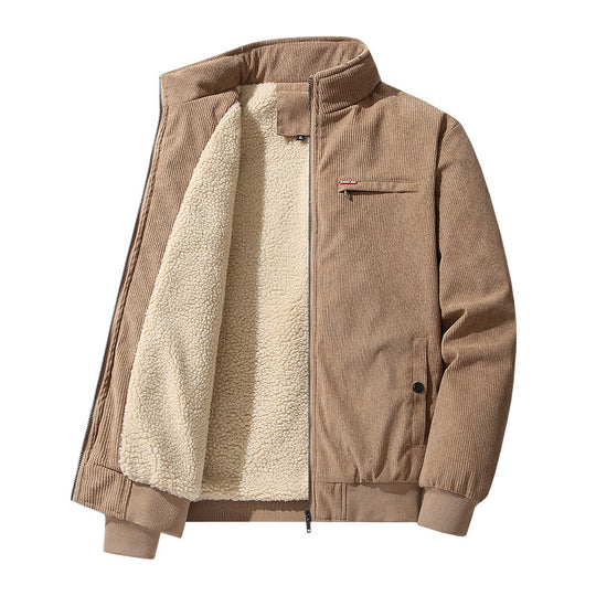 Herren hochwertiger Cordblouson mit Teddy-Innenfutter, Stehkragen und Brust-Reißverschluss EB
