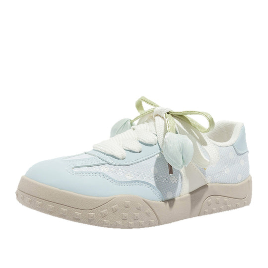 Damen Freizeit Sneakers mit leichtem Punktemuster und verspielten Schleifen EB