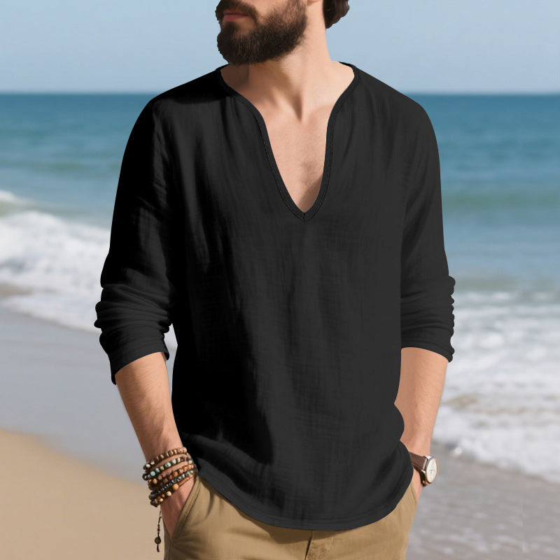 Herren lässiges Langarmshirt mit V-Ausschnitt aus hochwertigem Baumwollmix EB