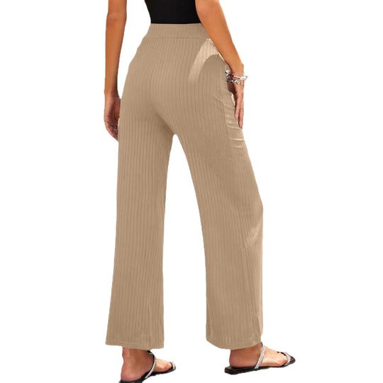 Damen Weite, gestreifte Plisseehose mit hohem Bund und elastischem Taillenbund EB