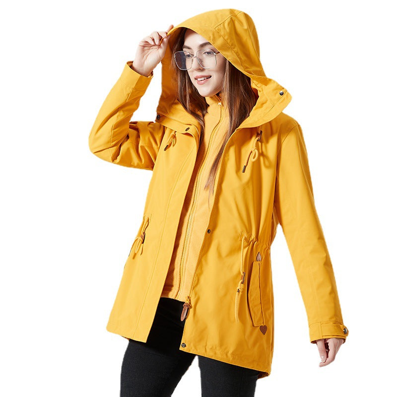 Damen wasserfeste Übergangsjacke mit verstellbarem Kapuzensystem und praktischen Taschen EB