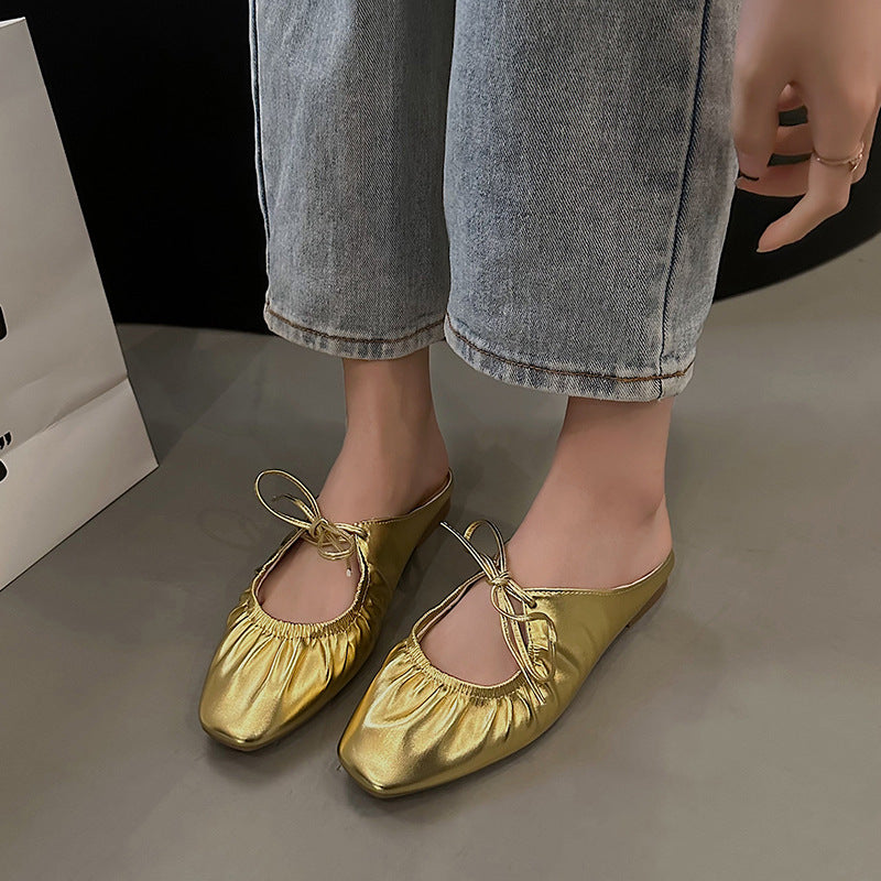 Damen modische Flats mit gerafftem Design und dekorativem Riemchen EB