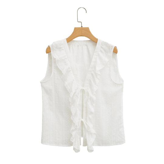 Damen Rüschenshirt mit elegantem V-Ausschnitt EB
