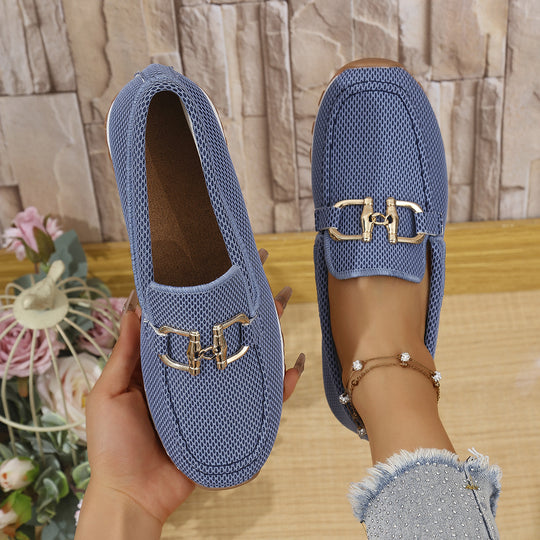 Damen  elegante Slipper Loafer mit gepolsterter Innensohle und dekorativer Metallapplikation EB