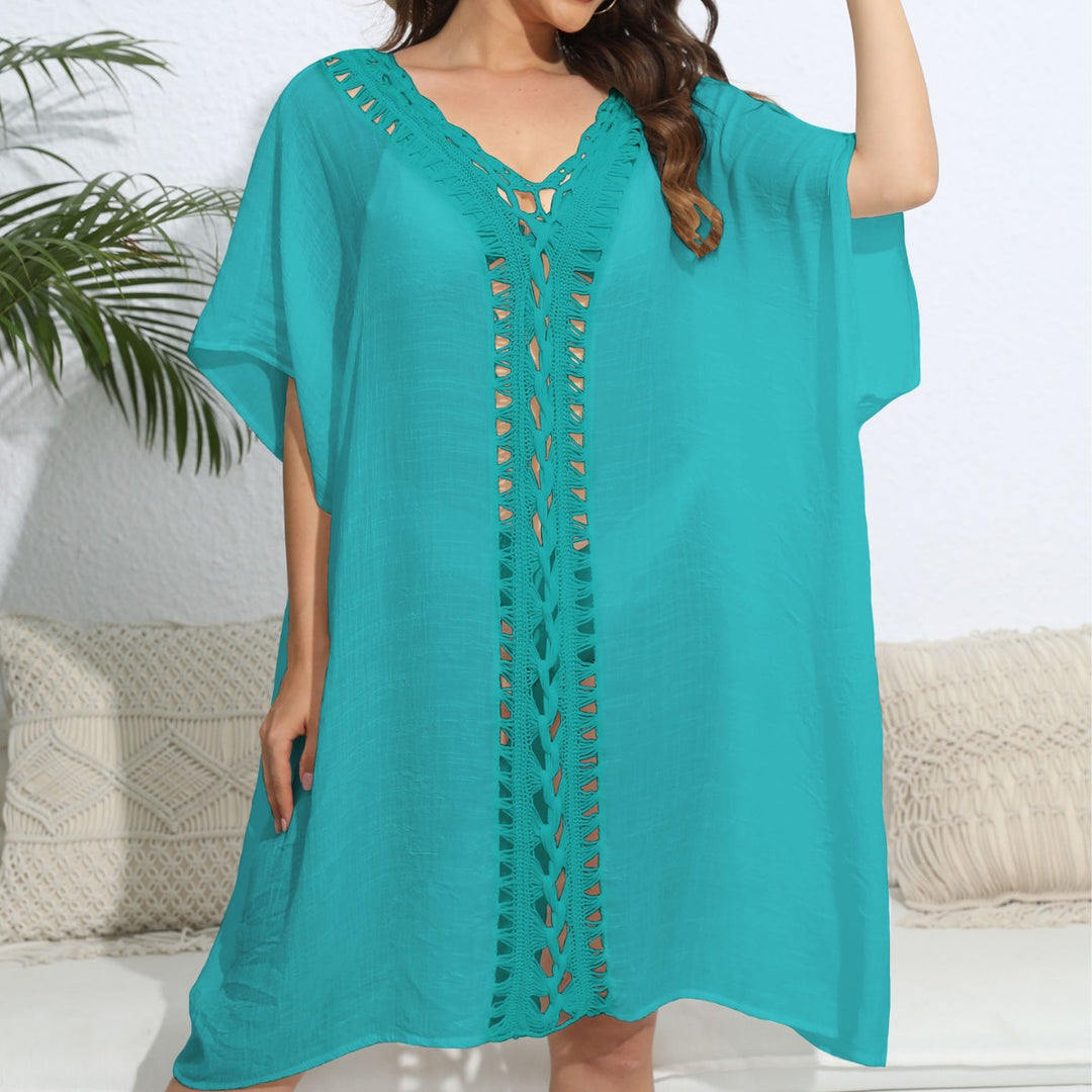 Damen luftiger Kaftan mit filigranem Häkelmuster EB
