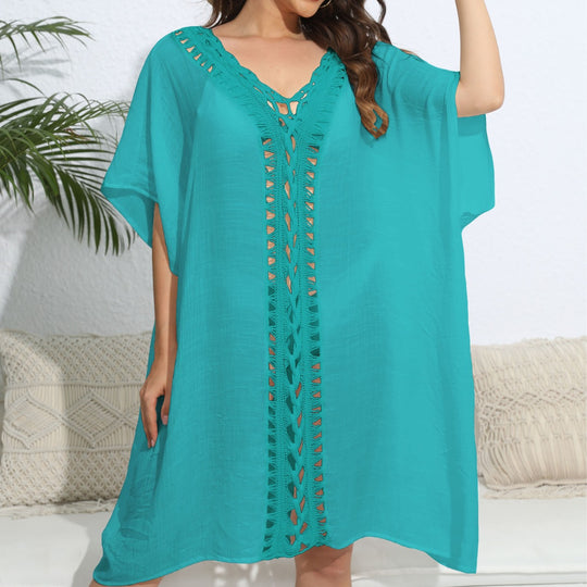 Damen luftiger Kaftan mit filigranem Häkelmuster EB