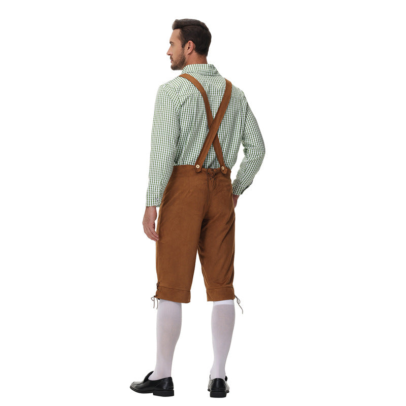 Herren nan traditionelle Trachtenlederhose mit Hosenträgern und Stickereien EB