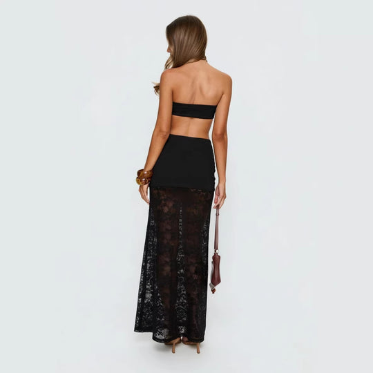 Damen Strandkleid mit raffinierten Spitzen-Detail und verstellbarem Bindedetail EB