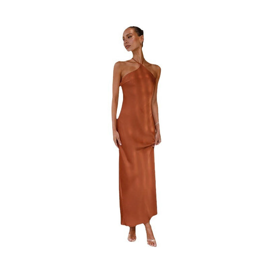 Damen Satin-Maxikleid mit schulterfreiem Design und elegantem Fall EB