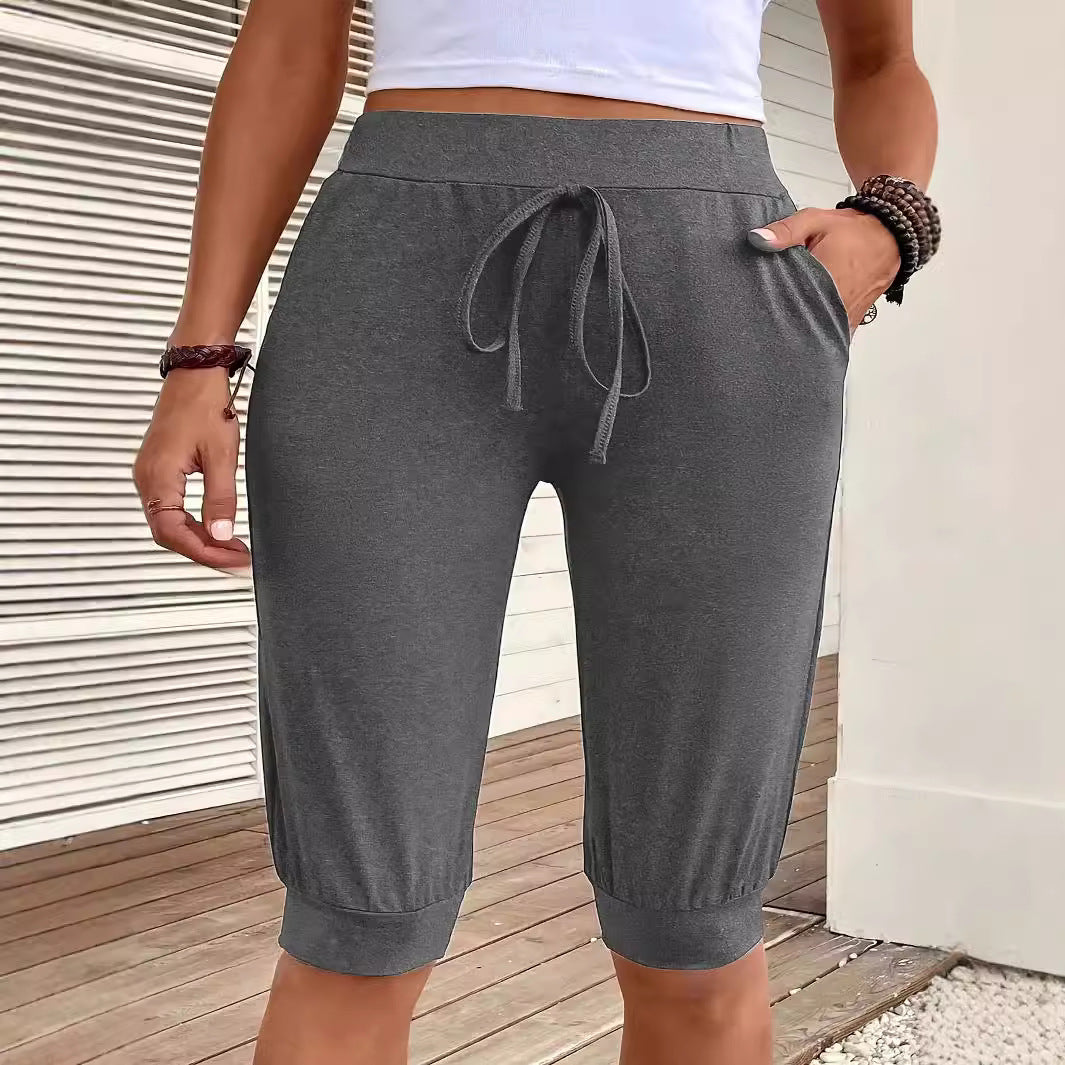 Damen Sportliche Capri-Hosen mit elastischem Bund und praktischen Seitentaschen EB