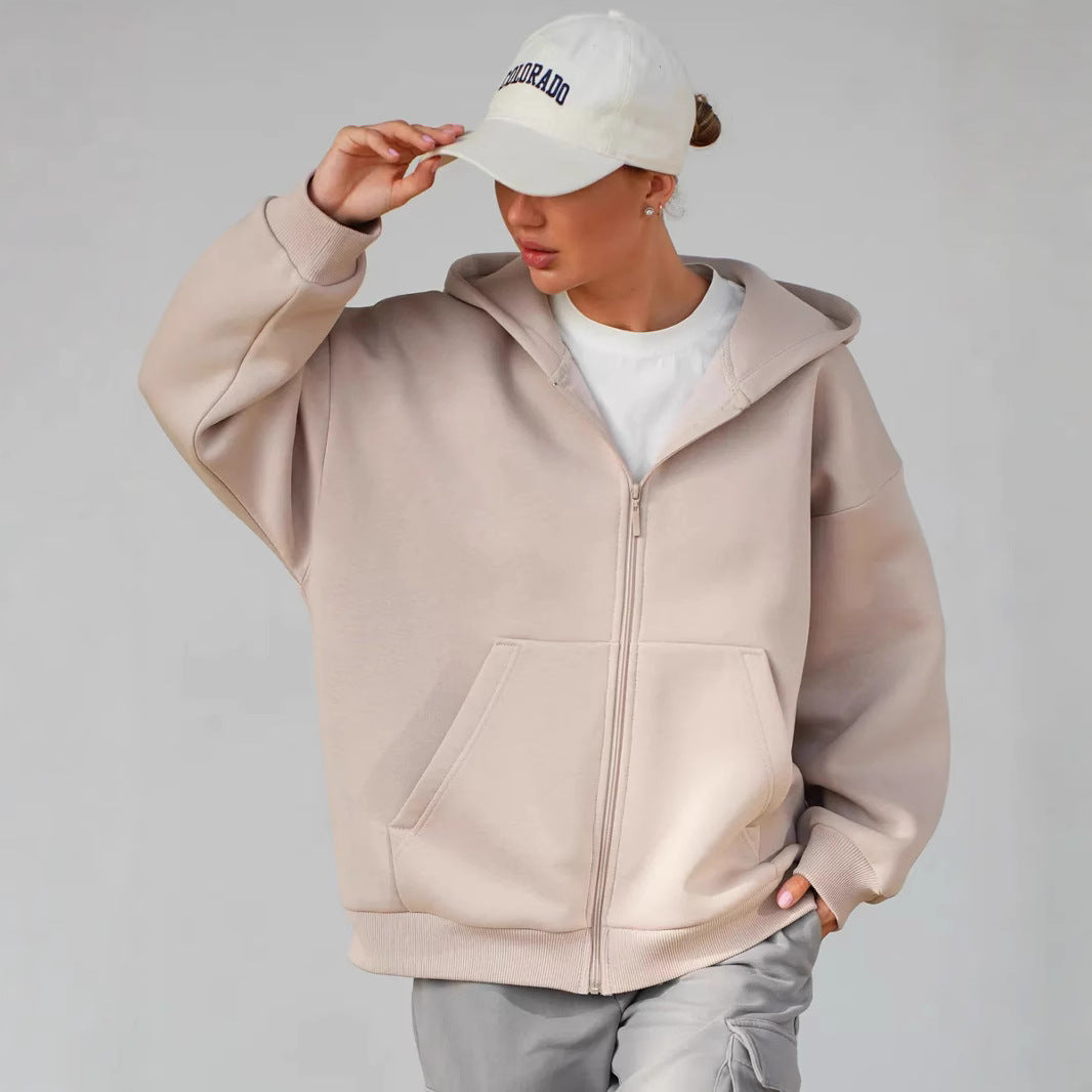 Damen lässiger Kapuzenjacke mit praktischem Reißverschluss und großen Taschen EB