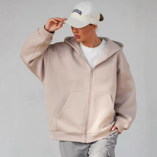 Damen lässiger Kapuzenjacke mit praktischem Reißverschluss und großen Taschen EB