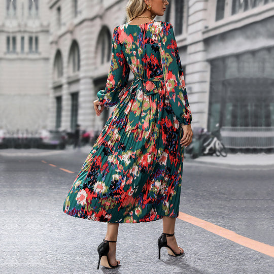 Damen Maxikleid mit plissiertem Design und aufregendem Beinschlitz EB