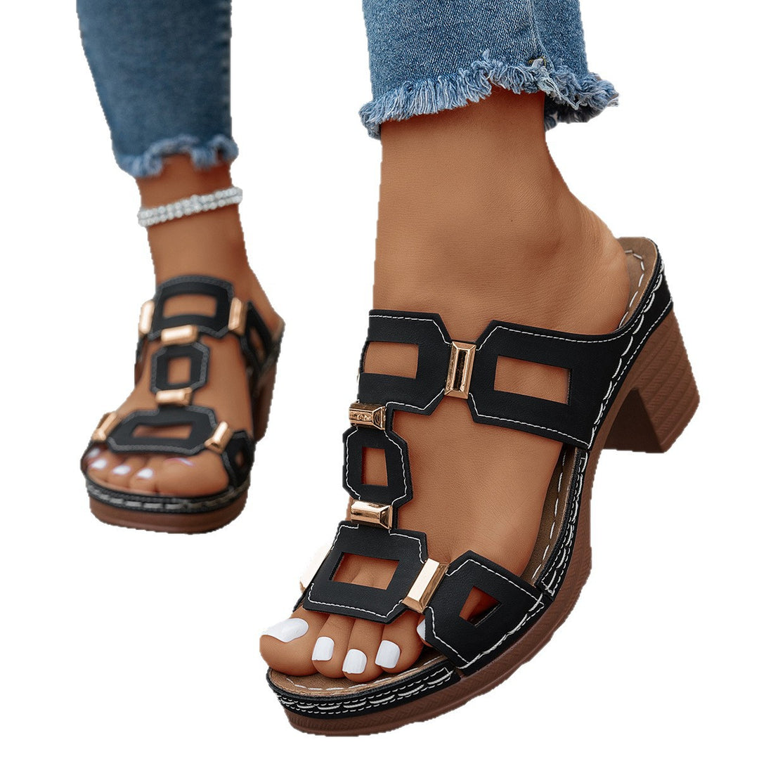Damen Clogs mit modischer Applikation und stabiler Absatzhöhe EB