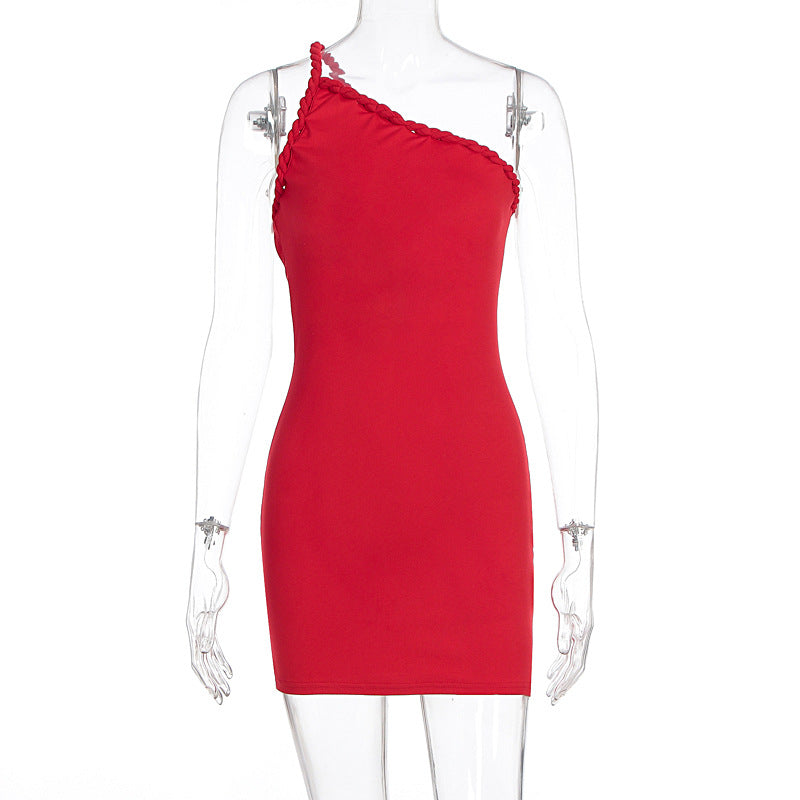 Damen Figurbetontes One-Shoulder Kleid mit Rüschen EB