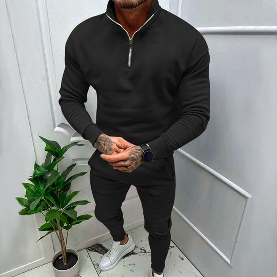 Herren nan athletisches Lounge-Set aus French Terry mit Halbzip-Stehkragen und konischer Jogginghose EB