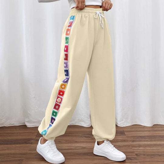 Damen Freizeithose mit buntem Blümchenmuster und elastischem Bund EB