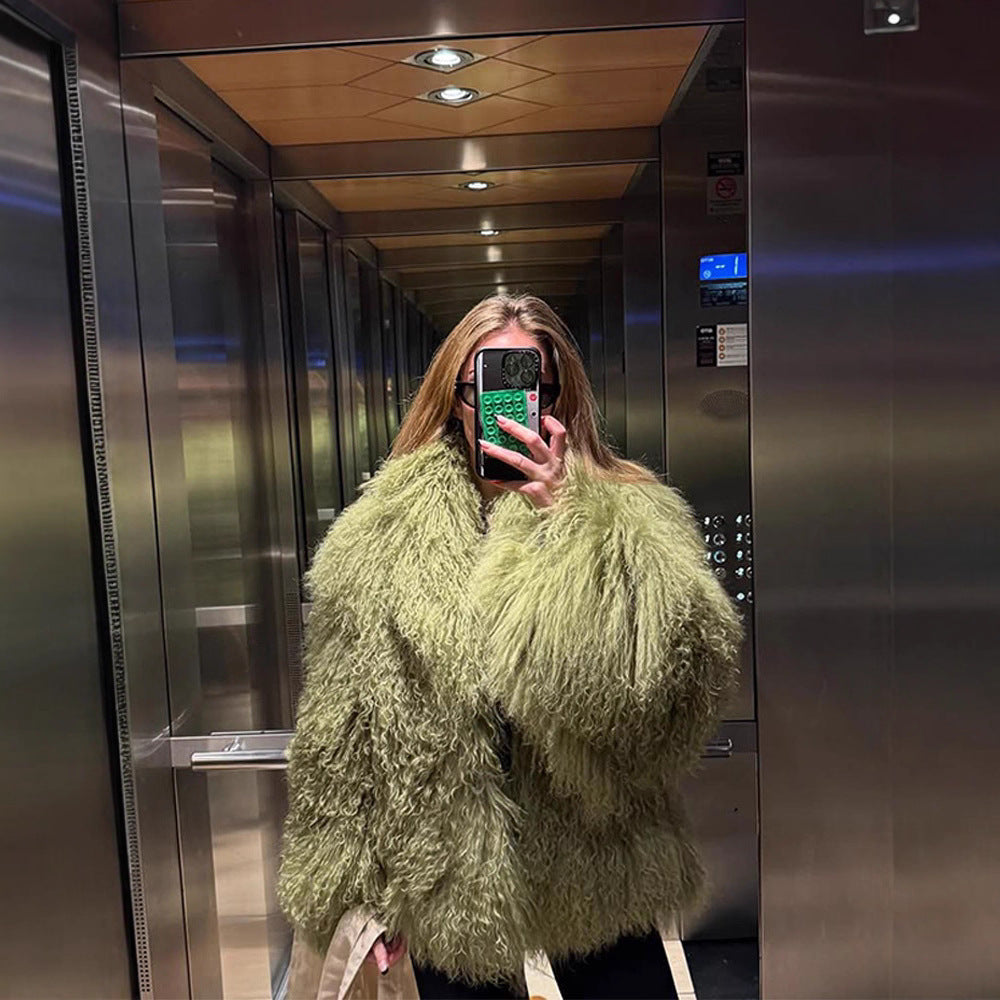 Damen Oversized Kunstpelzjacke mit voluminösen Ärmeln EB