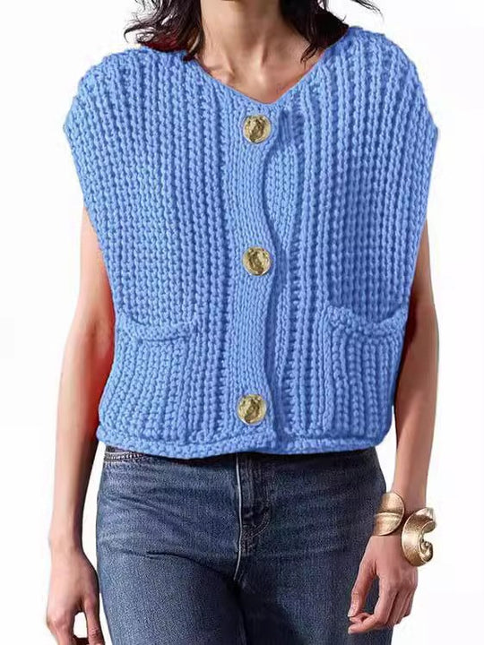Damen Strickweste mit Knopfdetails und praktischen Taschen EB
