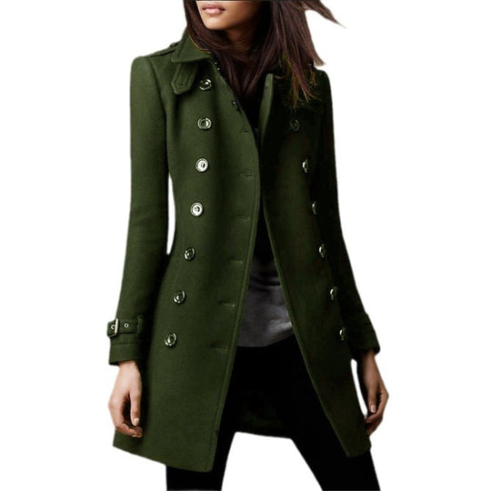 Damen eleganter Trenchcoat mit doppelter Knopfreihe und gewichtetem Kragen EB