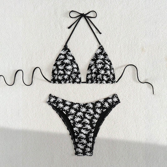 Damen Triangel-Bikini mit floralem Design und verstellbaren Bindebändern EB