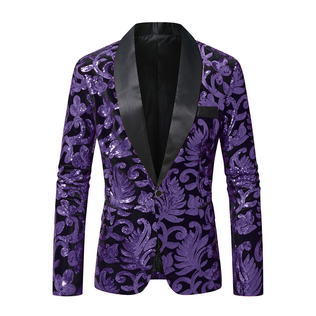 Herren glamouröser Pailletten-Blazer mit floralem Design und elegantem Schnitt EB