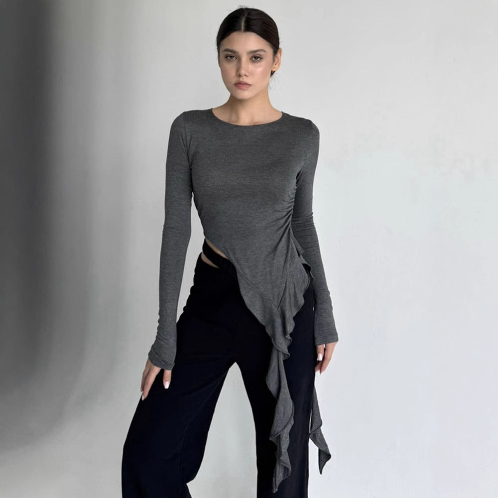 Damen Longsleeve mit asymmetrischer Raffung und figurumspielendem Design EB
