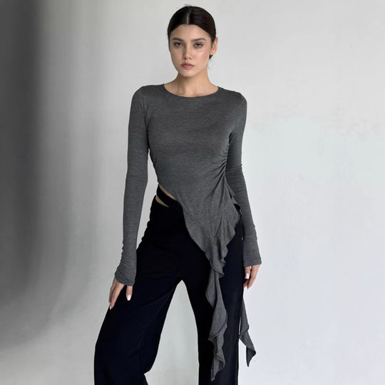 Damen Longsleeve mit asymmetrischer Raffung und figurumspielendem Design EB