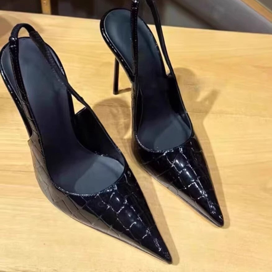 Damen spitze Slingback-Pumps mit glänzender Oberfläche EB