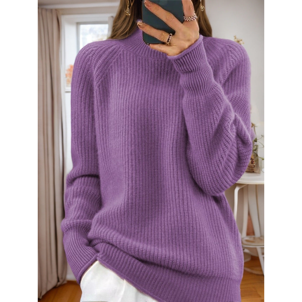 Damen nan kuscheliger Strickpullover mit Stehkragen und Rippstruktur EB