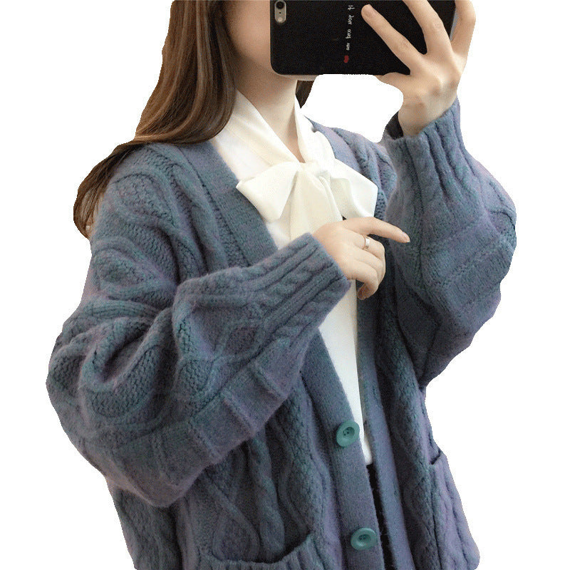 Damen Wabenstrick Oversized Cardigan mit Taschen und Knopfdetail EB